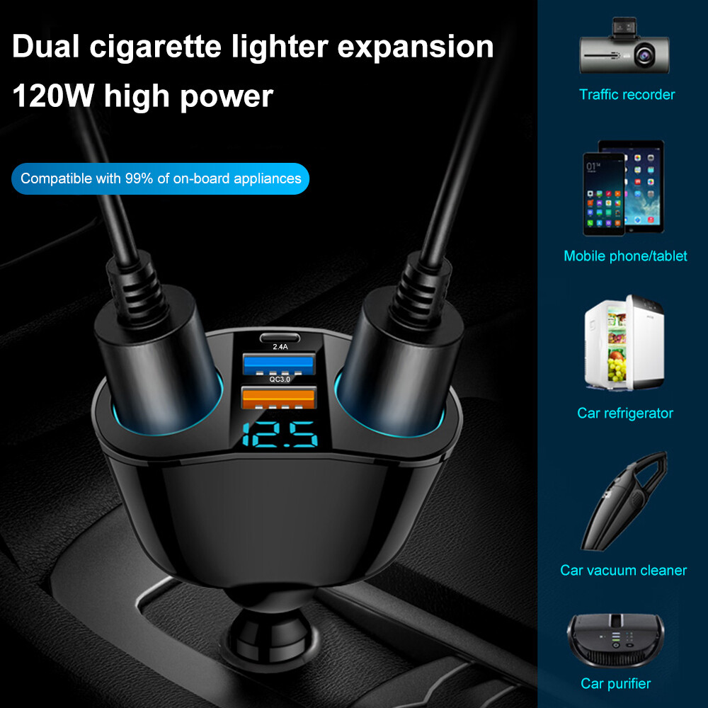 Dual USB Car LCD Cigarette Lighter Socket Splitter Charger Power Adapter DC/12V