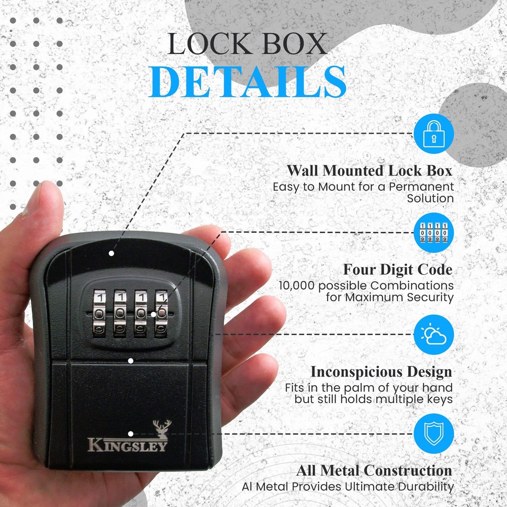 Kingsley QCH-807 Key Storage Box, Wall Mounted, Resettable Code, Water Black