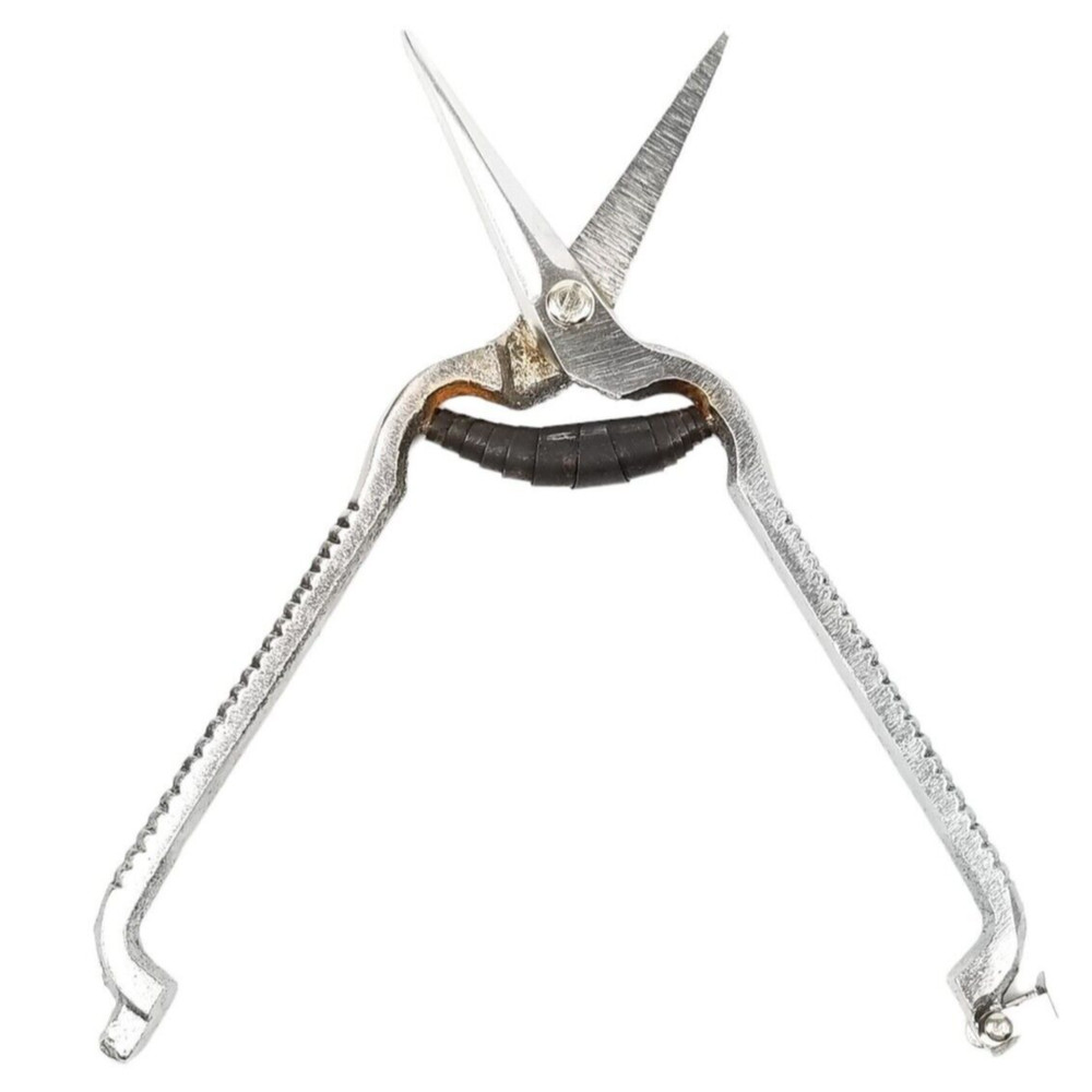 Vintage Solid Metal Scissors Silver Tone Spring Locking Shears 7"