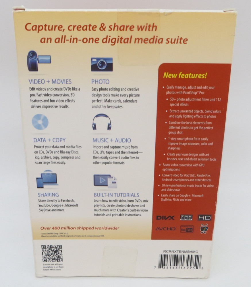 CREATOR NXT (CD-ROM, 2012) Roxio Corel Multi Media Windows 8 Computer Program