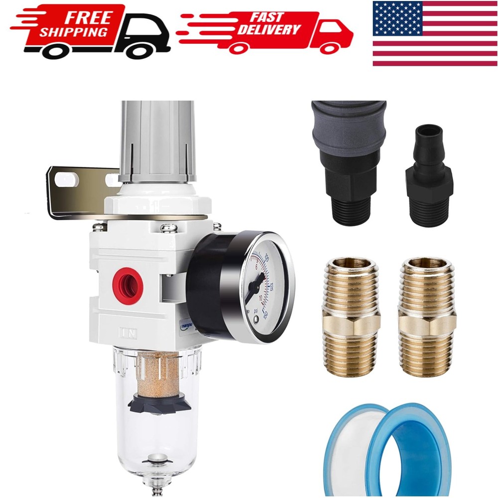 5 Micron Air Filter Regulator Combo with Poly Bowl - Semi-Auto Drain Function