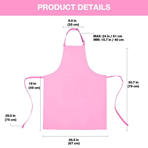4 Packs Chef Apron with 2 Pockets, Waterproof Adjustable Polyester Blend Pink