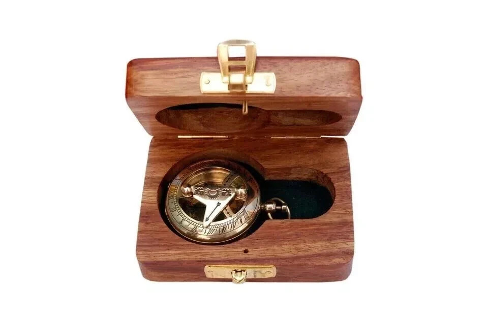 NAUTICAL SUNDIAL BRASS COMPASS VINTAGE ANTIQUE MARITIME NAVIGATION COMPASS GIFT