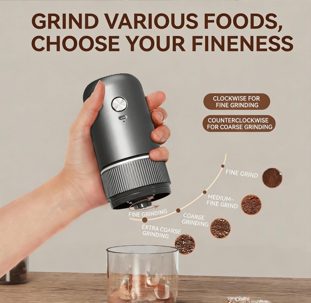 Coffee Grinder Automatic Bean Grinder Adjustable Coarseness Rechargeable Cafe...
