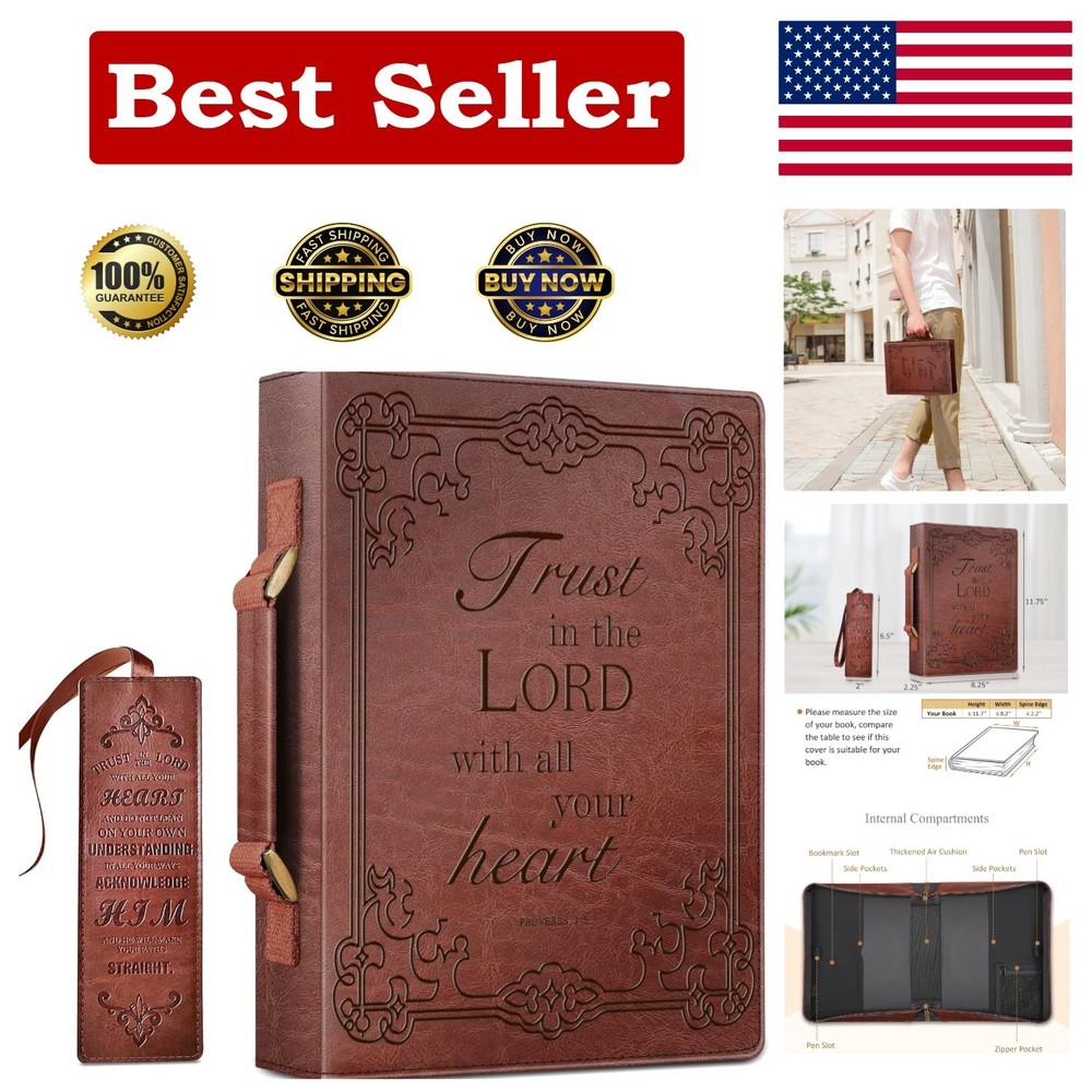 Classic Protective Bible Case with Handle and Bookmark - Brown  Leather
