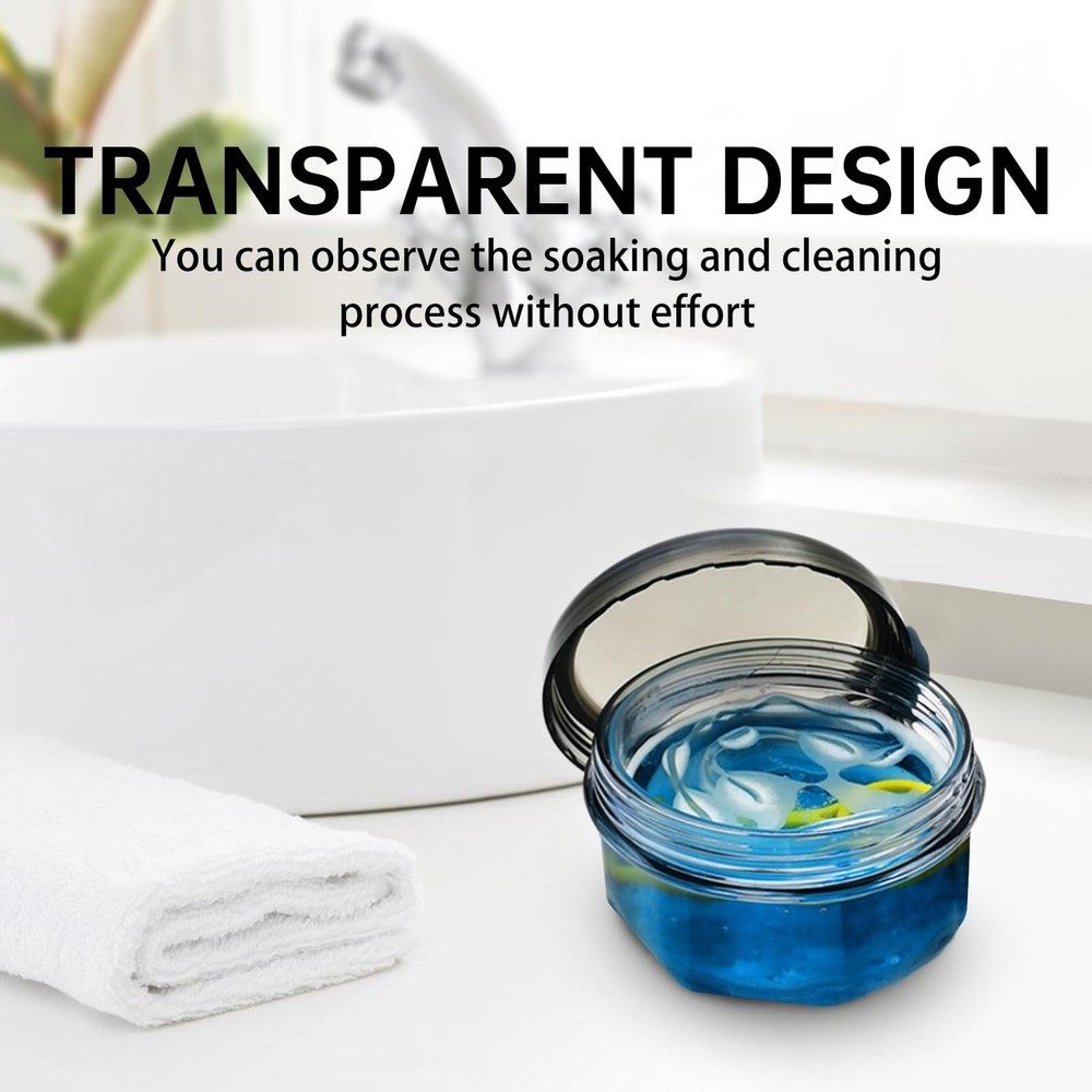Leak Proof Denture Cups for Soaking Dentures with Strainer Transparent Black
