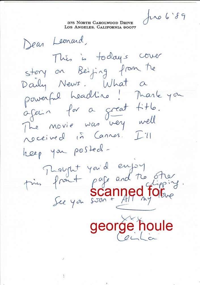 CECILIA PECK - LETTER - SIGNED - LEONARD GERSHE - GREGORY PECK