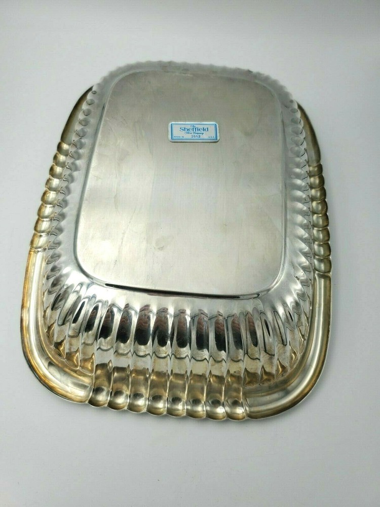 Vintage Rectangular Silverplate Dish Bowl w/ Ribbed Design by Sheffield USA 9997