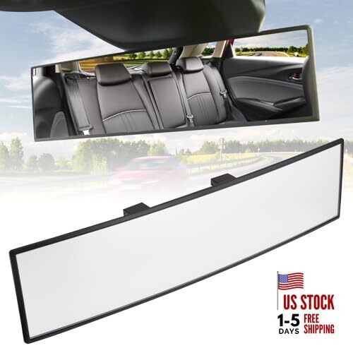 JOYTUTUS Rear View Mirror, Universal.8Inch Panoramic 1 Clear (Black frame)
