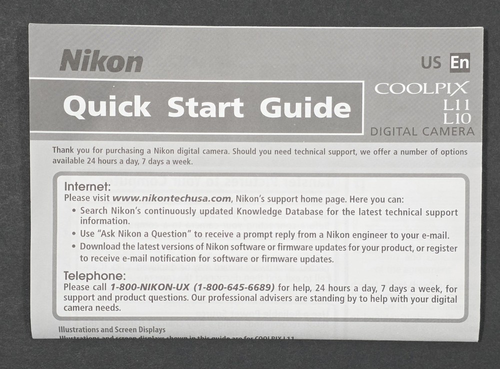 Nikon Coolpix L11 L10 Accessories Bundle - Manual, Quick Start Guide, CD & Cable