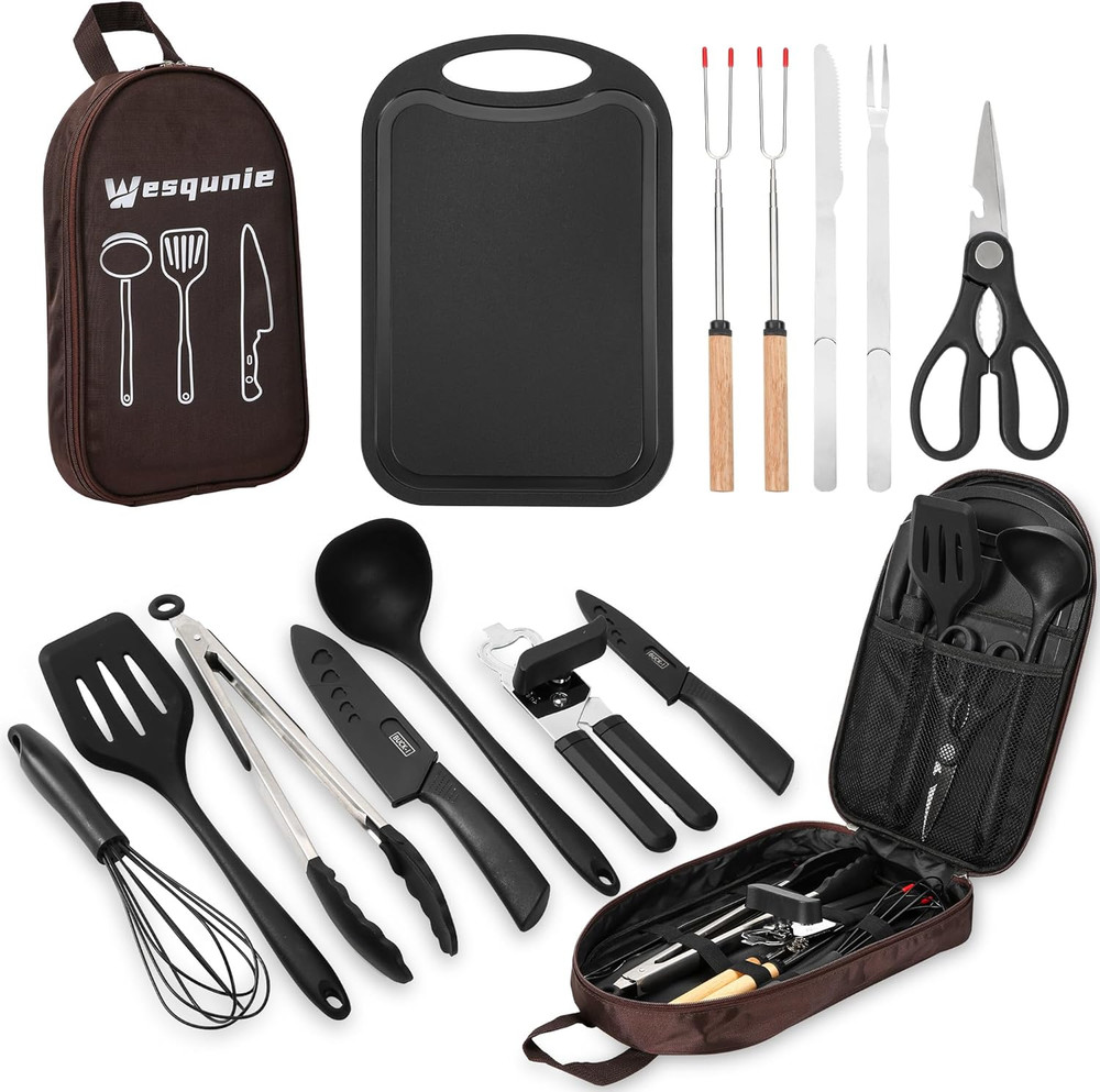 Camping Essentials Cookware Cooking Utensils Set - Portable Camp Kitchen Mess Ki