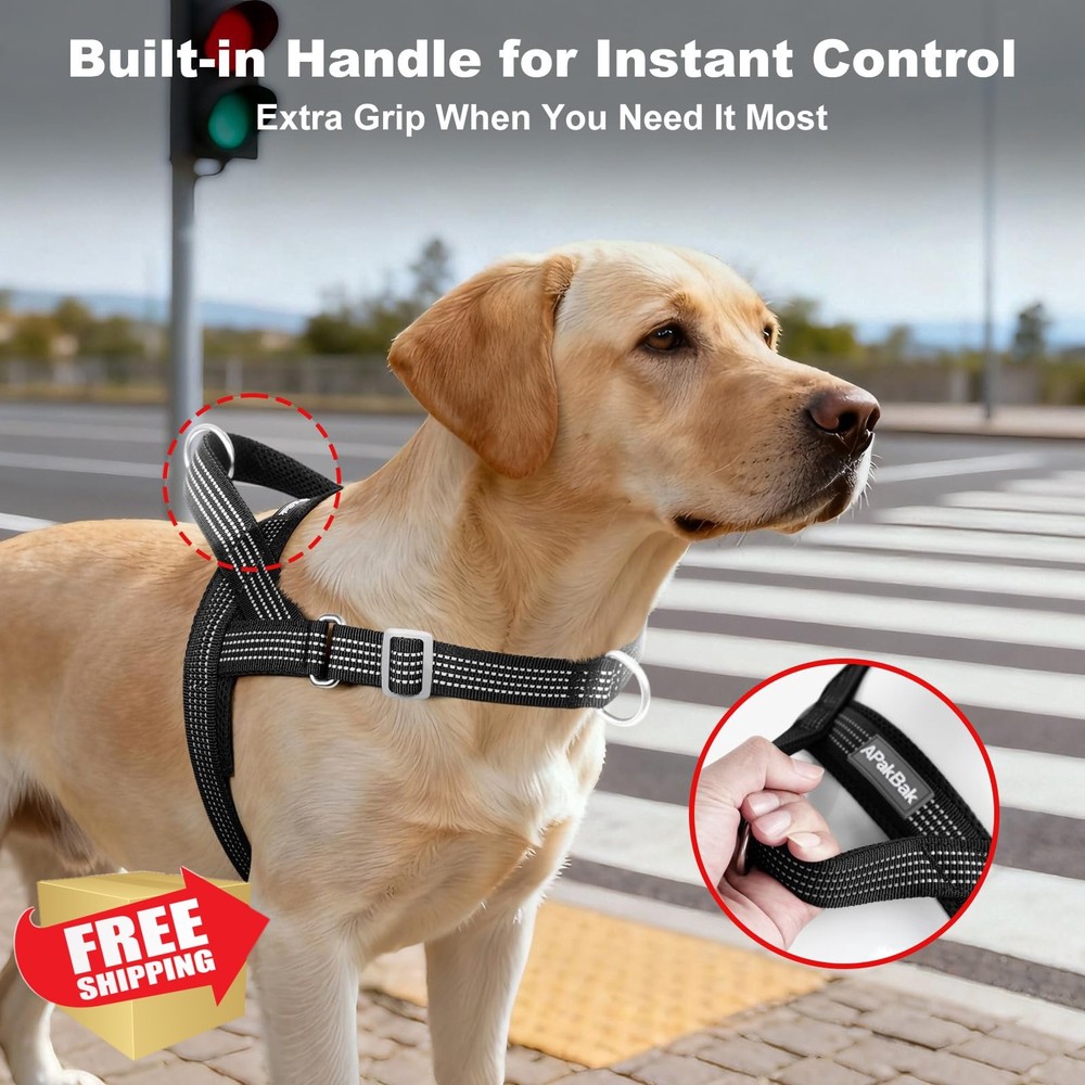 APakBak No Pull Dog Harness Black XL Padded Mesh Front Clip Handle
