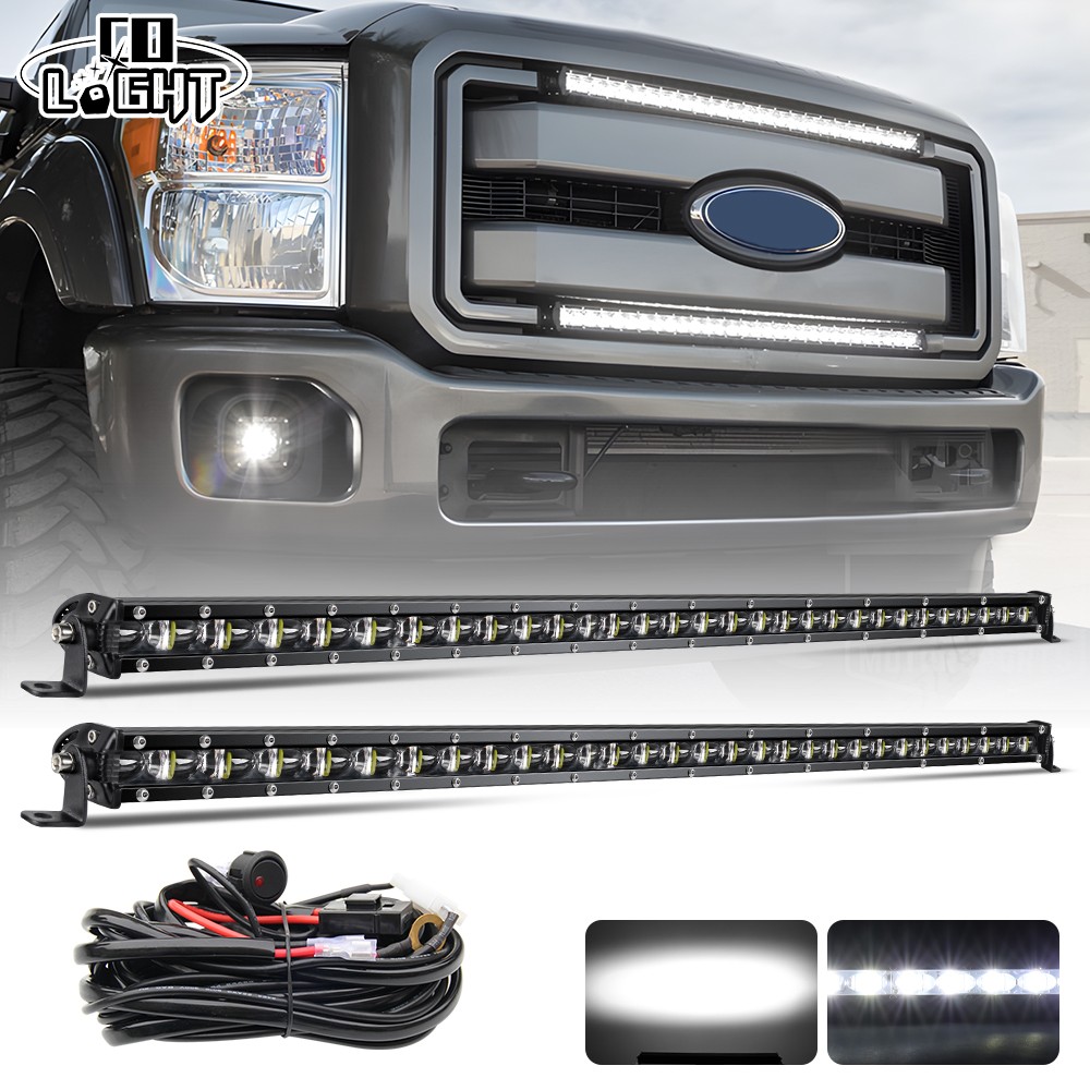 2X 30/32" Slim LED Light Bar + Wire For Ford F250 F350 Super Duty Grill Mount