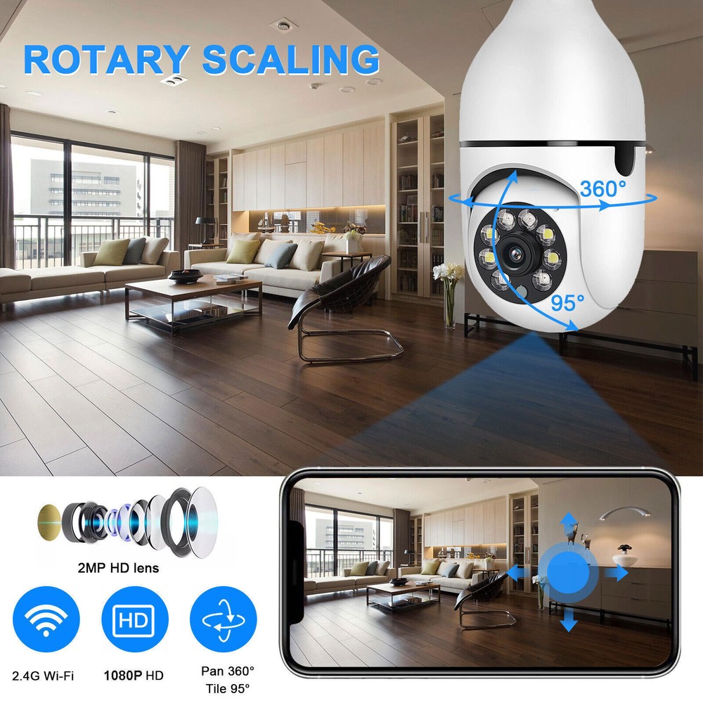 💖360° Wireless WiFi IP Camera E27 Light Bulb 1080P HD Panoramic Security Camera