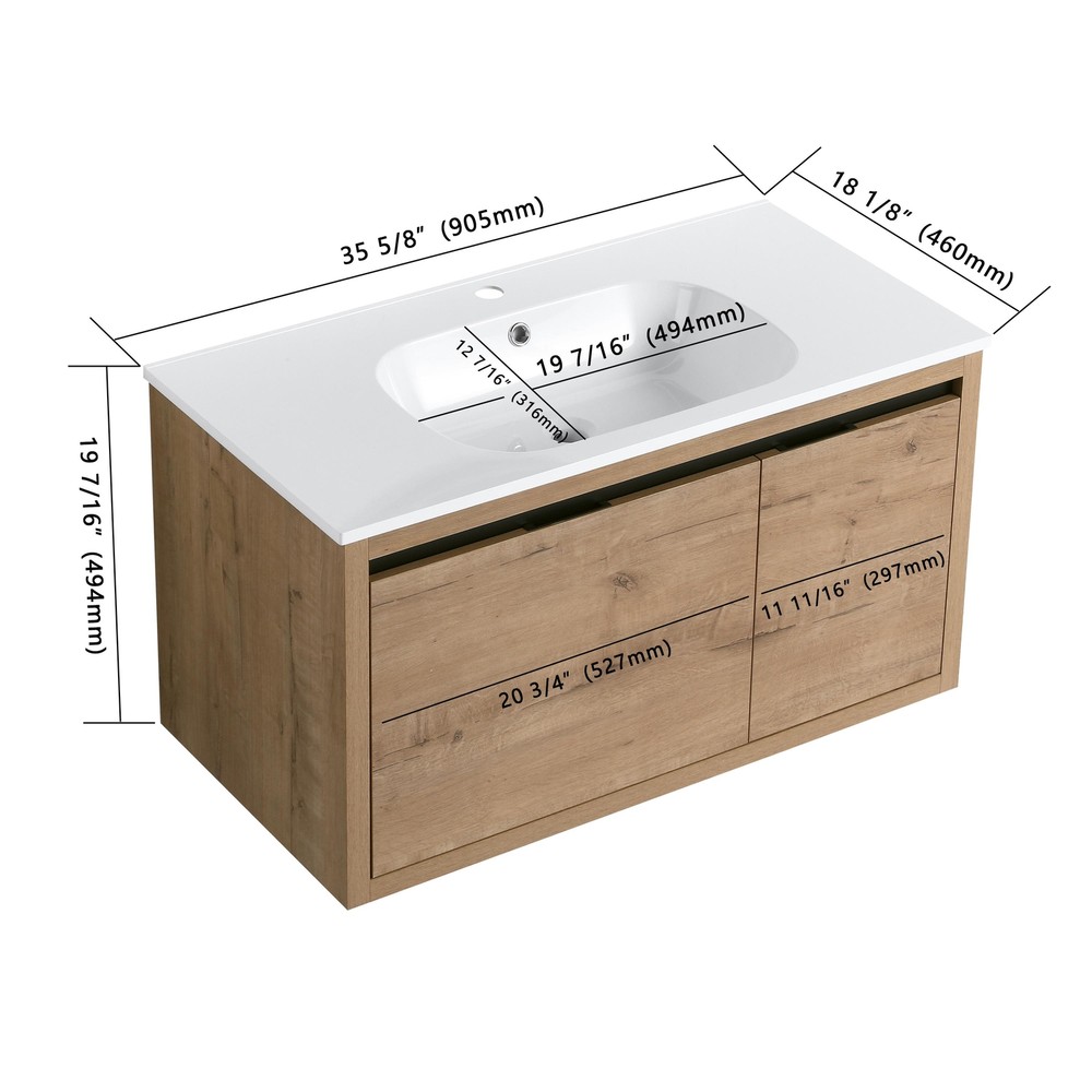 36 Inch Wall Mounted Bathroom Vanity With Gel Sink