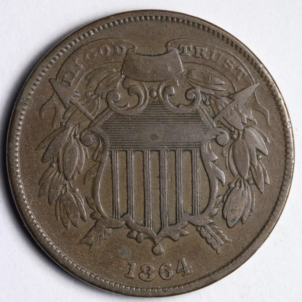 1864 SMALL MOTTO Two 2 Cent Piece XF+ RARE! E166 ZTHKX