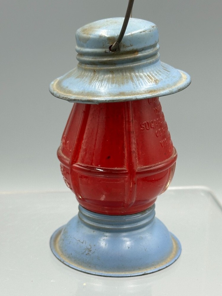c 1950 Red Flashed LANTERN Victory Glass Co CANDY CONTAINER Antique A&E 443