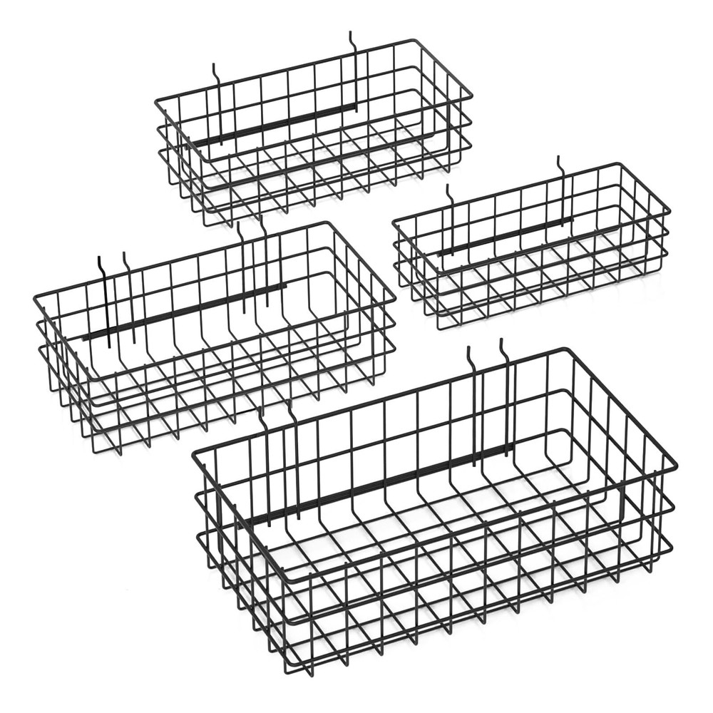 4 Pack Pegboard Baskets Hooks Set, Square Style 4 Size Peg Board Organizer