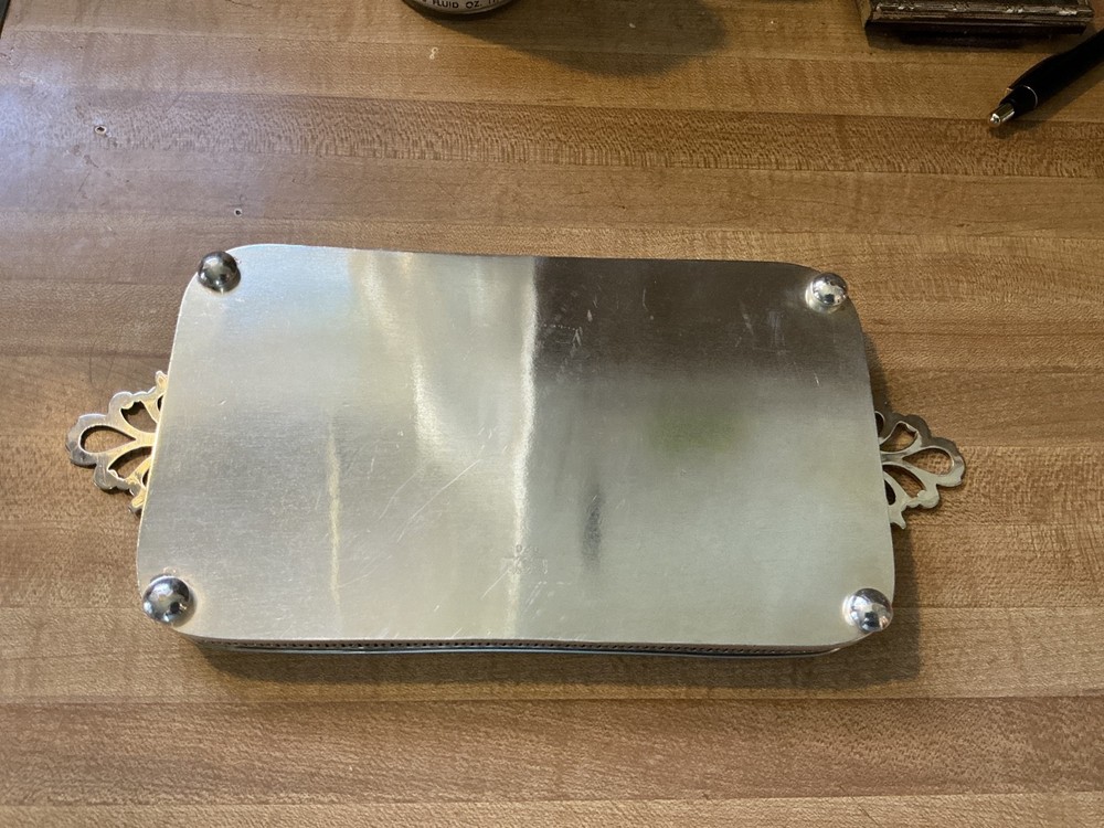 Vintage Silverplate Footed Rectangular Gallery Tray Pierced 11.75”x4.75”x.75”