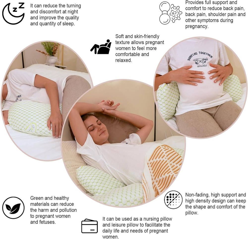 Pregnancy Support Pillow Adjustable & Detachable Support Back, Legs, Belly & Hip