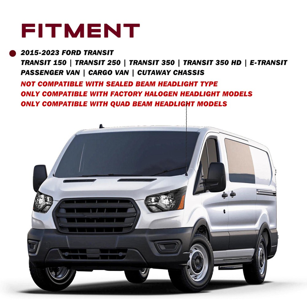 For 2015-2023 Ford Transit Headlight Assembly Black Driver&Passenger Side Pair