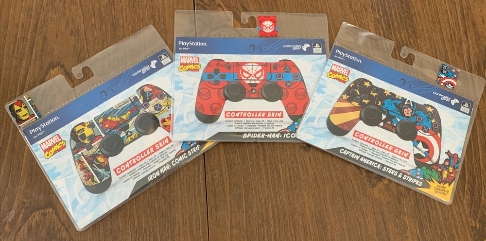 Marvel Comics PS4 Controller Skins (Iron Man, Spider-Man & Captain America)  New