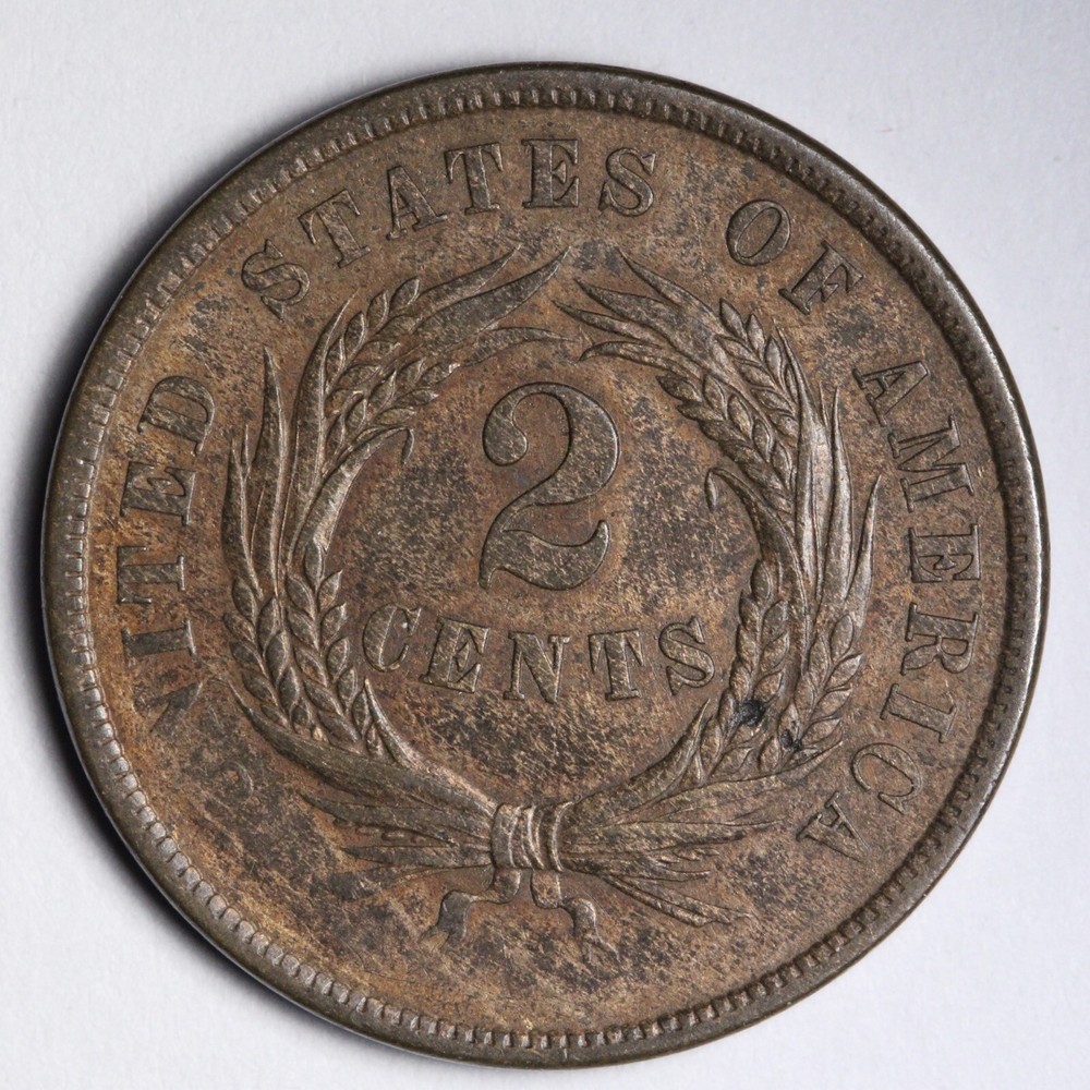 1864 Two 2 Cent Piece CHOICE AU Very Sharp!! Rim CUDS E578 XER**