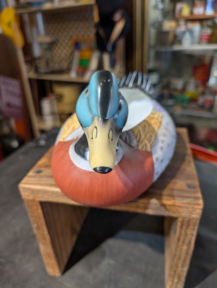 Original FTD Ceramic Mallard Duck Green Plants Planter