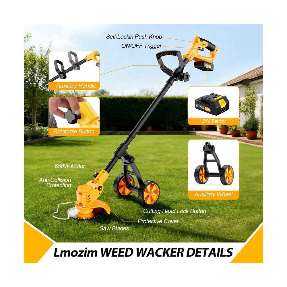 Electric Weed Wacker Cordless, Electric String Trimmer with 3 Types Blades & ...