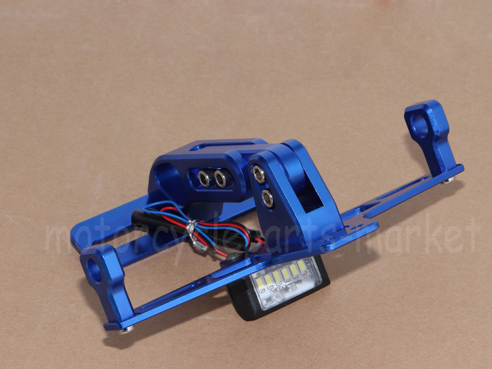 Aluminium Blue Adjustable Folding License Plate Holder Tail Light Mount Bracket