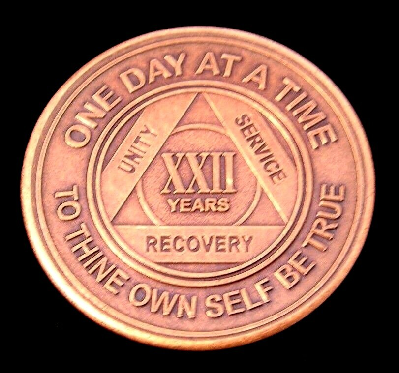 Alcoholics Anonymous AA 22 Year Bronze Medallion Token Chip Sobriety Sober