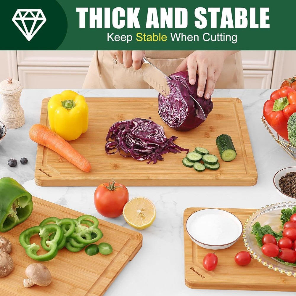 Organic Bamboo Cutting Board Set (for kitchen use), 3 pieces