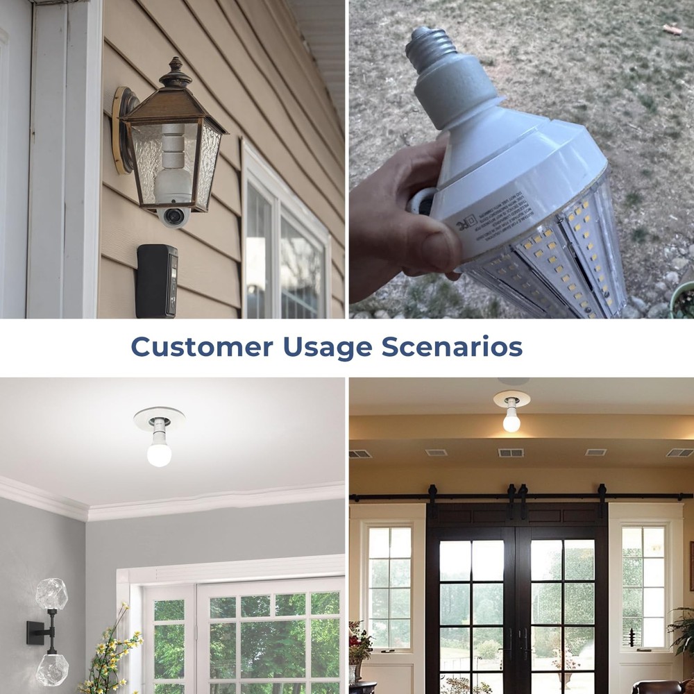 3 Pack Medium Screw Base To Medium Base Light Bulb Socket Porcelain Extender E26