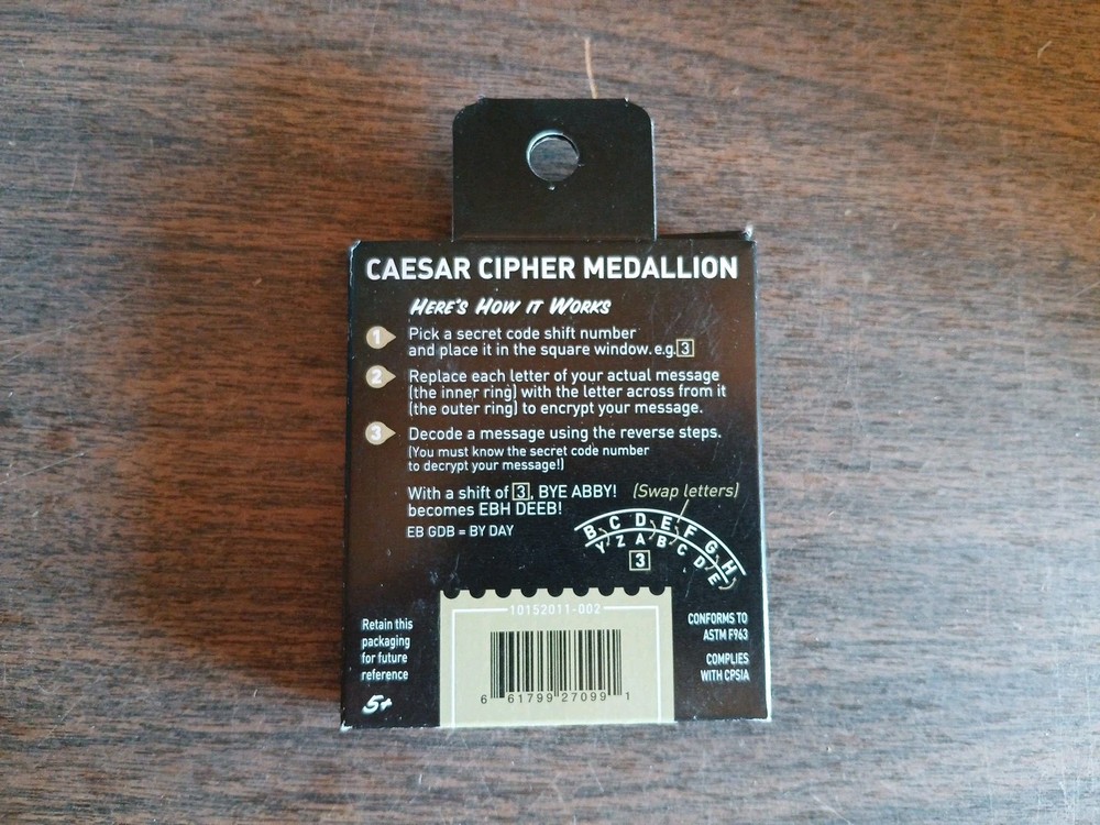 Retroworks Caesar Cipher Medallion Secret Decoder Original New