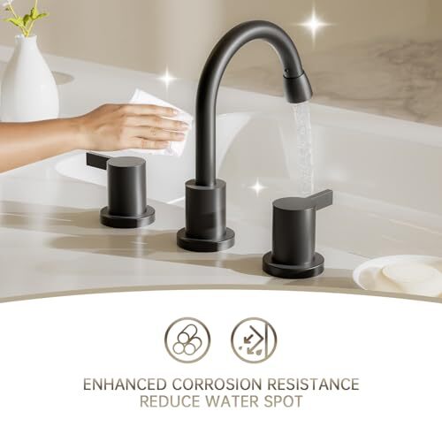 Pull Down Sprayer Matte Black Widespread Bathroom Sink Faucet, 8 Inch 2