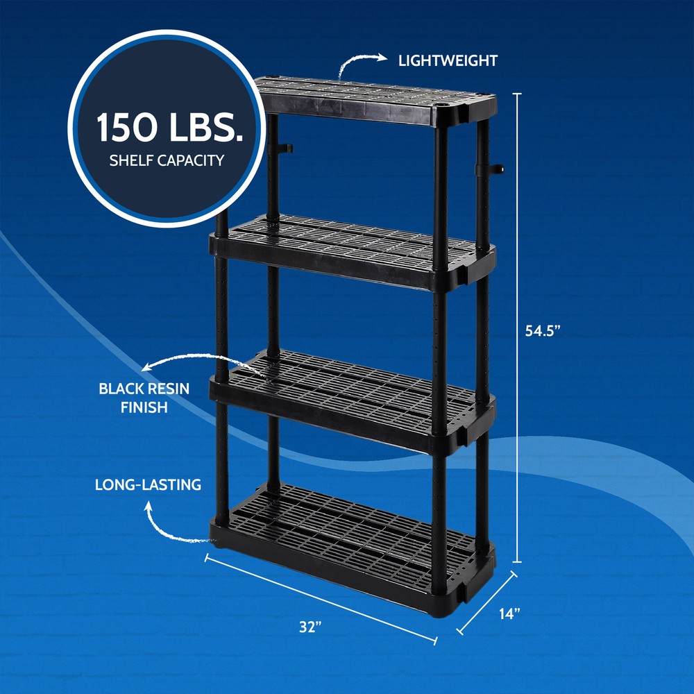 Gracious Living 4 Shelf Adjustable Height Ventilated Medium Duty Storage, Black
