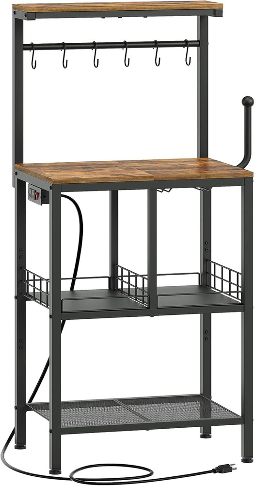 Bakers Rack with Power Outlet, Microwave Stand with Paper Holder, Coffee Bar Sta