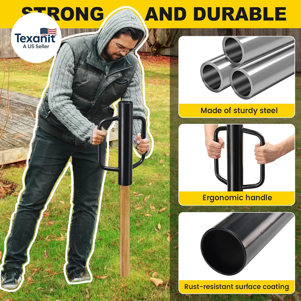 Fence Post Driver, 17 Inch Post Driver with Handle, 2.7 Inch Inner Diameter Hand