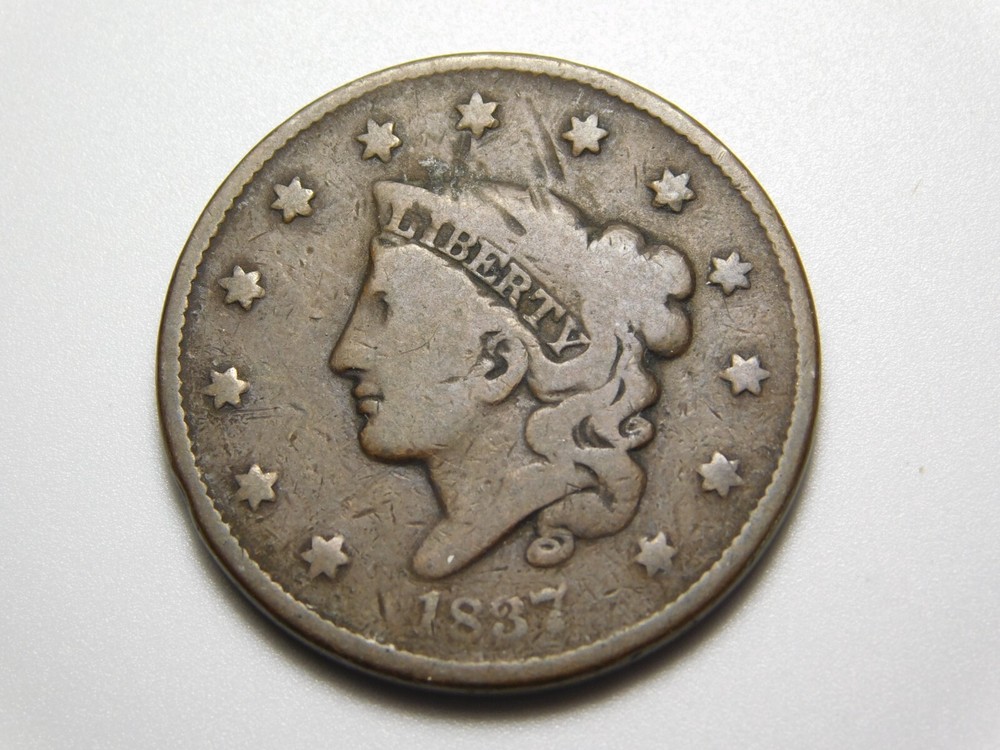 OLD US COIN 1837 CORONET HEAD SMALL LETTERS  LARGE CENT