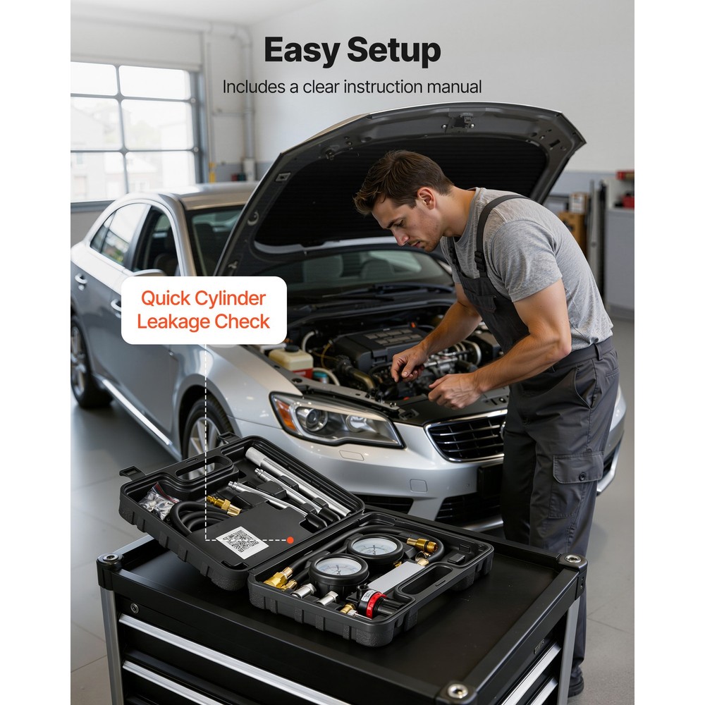 Uimoso Engine Cylinder Compression Tester Kit 0-100 PSI Leak Detection Tool