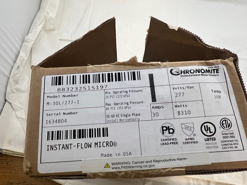 CHRONOMITE INSTANT-FLOW MICRO Electric Tankless Water Heater M-30L/277-I