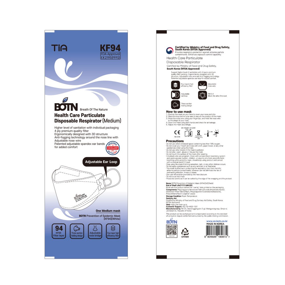 BOTN KF94 Medium White Mask MADE IN KOREA