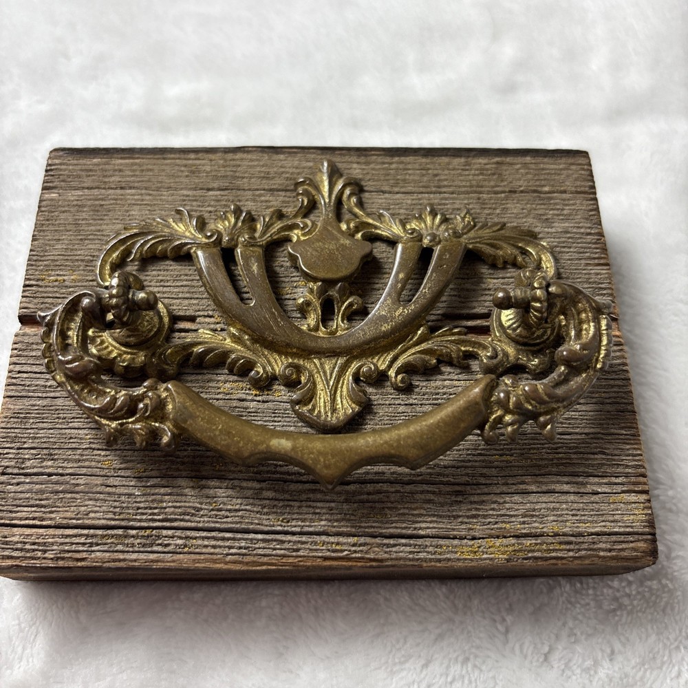 Pair Antique Victorian Ornate Brass Drawer Pulls Handles Rococo Hardware