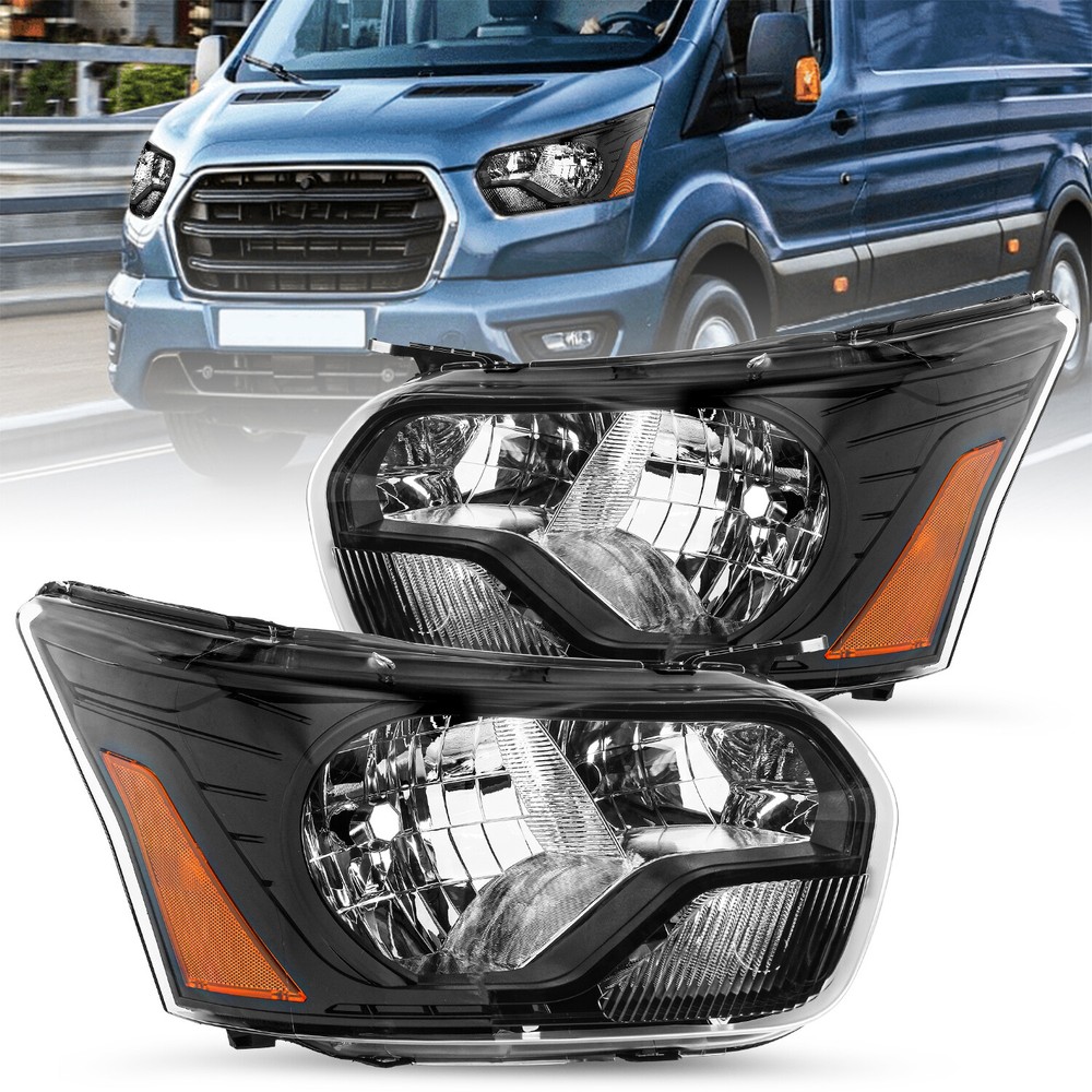 For 2015-2023 Ford Transit Headlight Assembly Black Driver&Passenger Side Pair