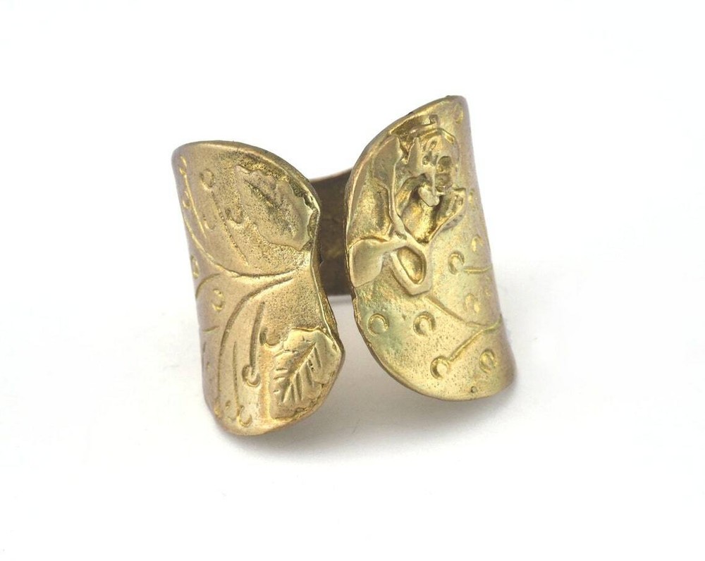 Leaf Ring Adjustable 21x22mm Raw brass (19mm 9US inner size) 2606