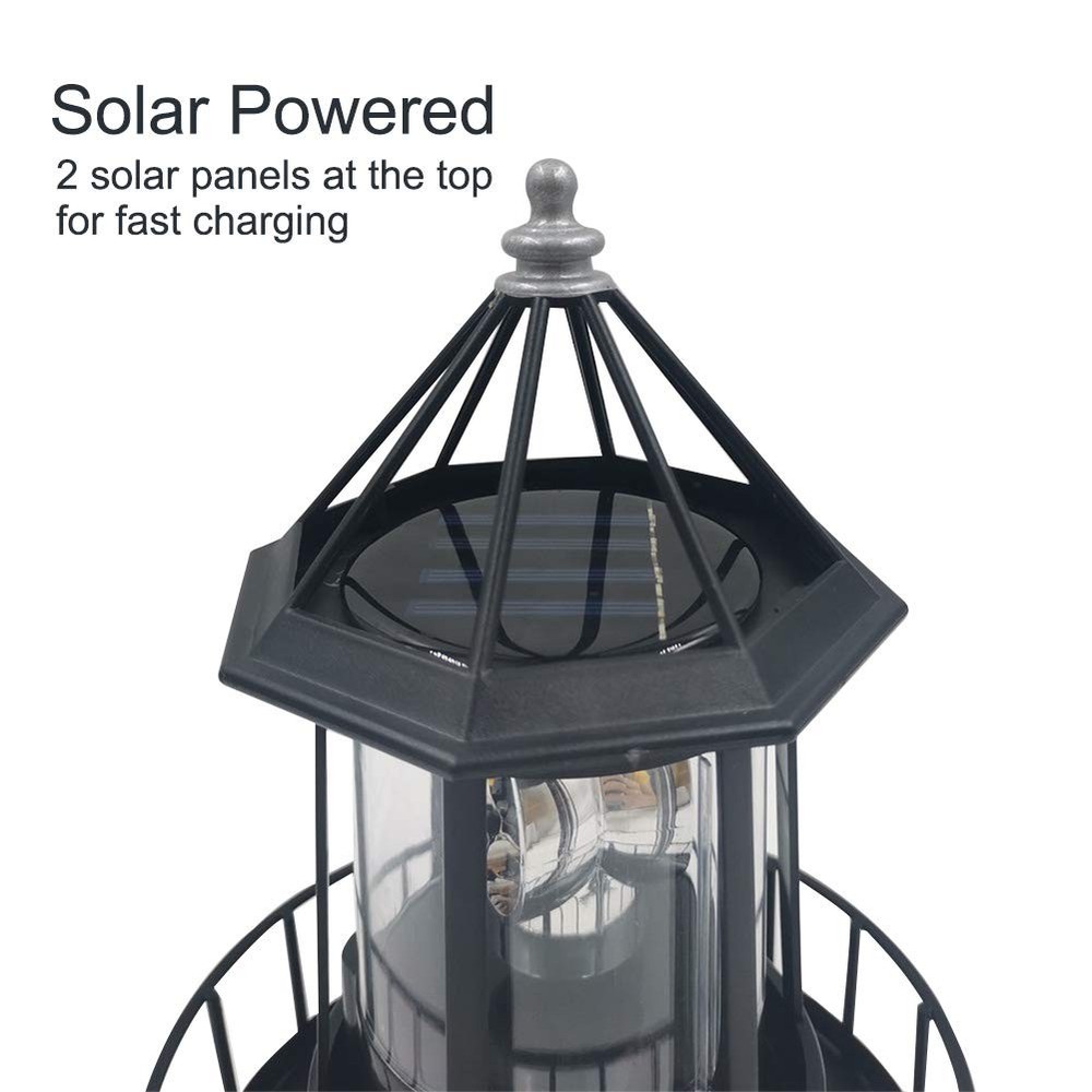 CALIDAKA LED Solar Powered Lighthouse 360 Degree Rotating Black