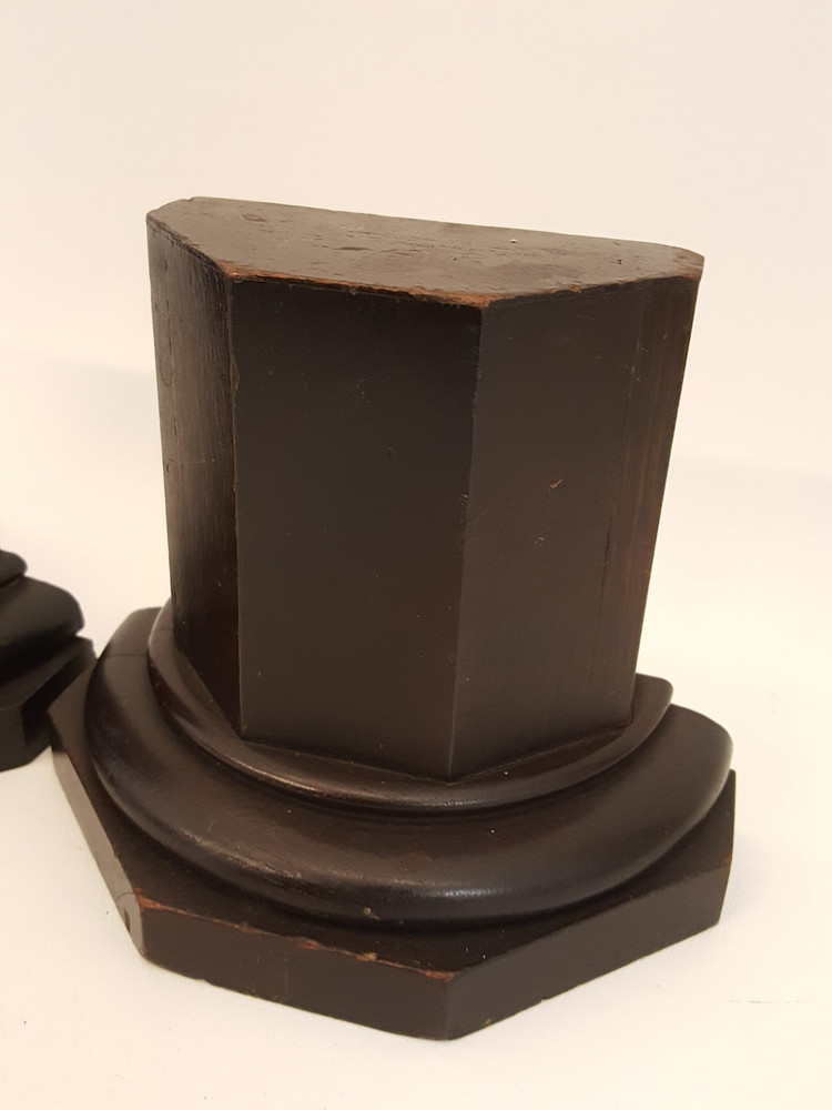 Vintage 40s walnut bookends pair colum columnar rook