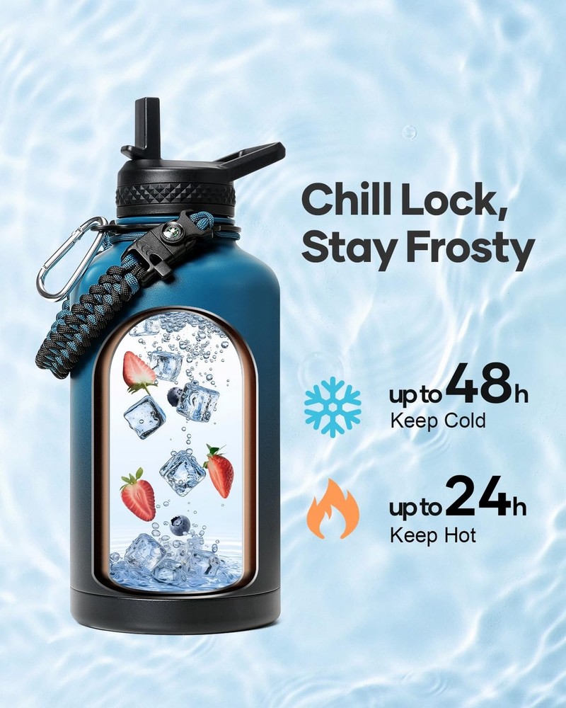 One Gallon Water Bottle,128oz Insulated Flask Stainless Steel Vacuum, Cold fo...