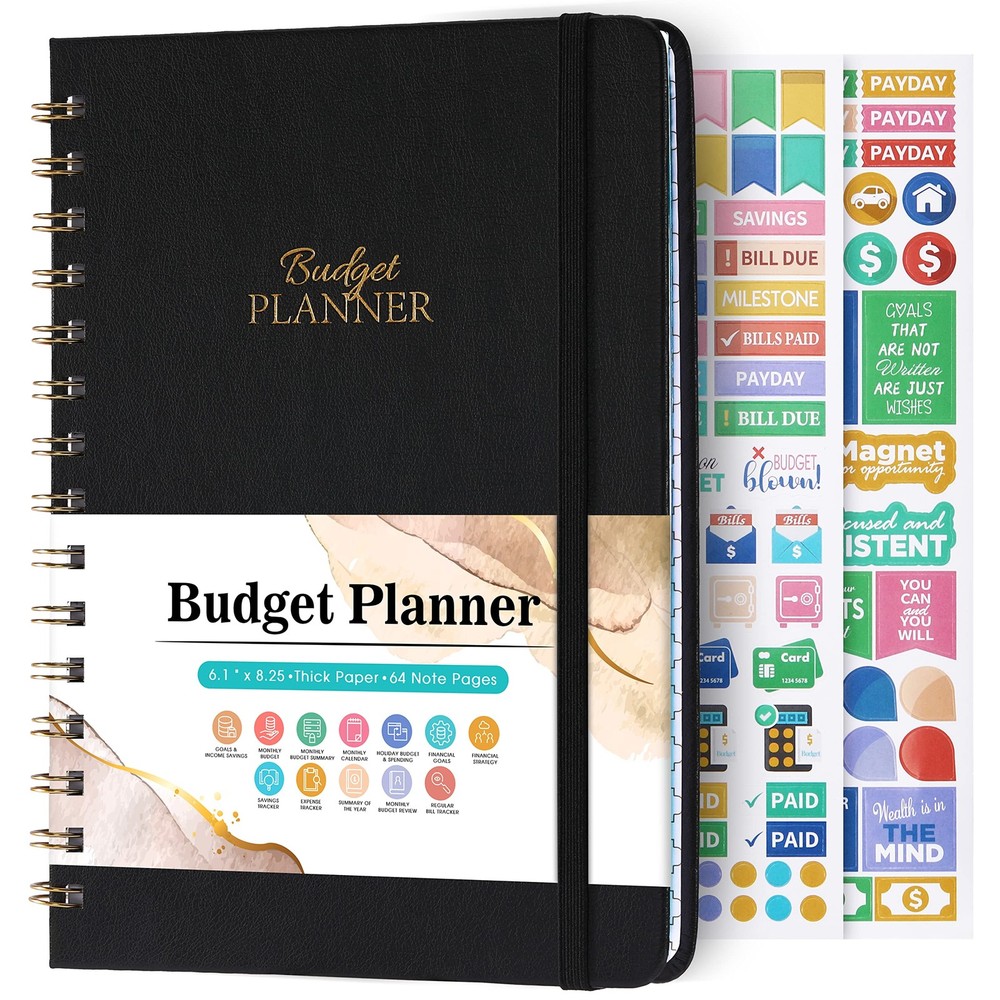 Budget Planner - Book with Bill Organizer and Expense Medium, Black