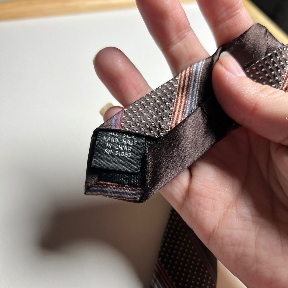 Boca Classics Silk Tie Brown Stripe Geometric Pattern Handmade